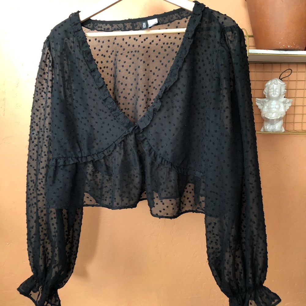 Black crop top polka dot XL